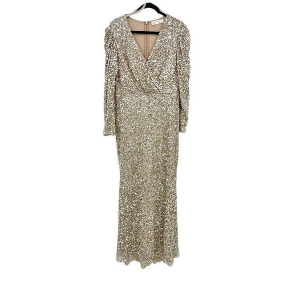 Mac Duggal Sequin Wrap Over Puff Surplice Gown Shimmering Size 12 NWT - Picture 5 of 11